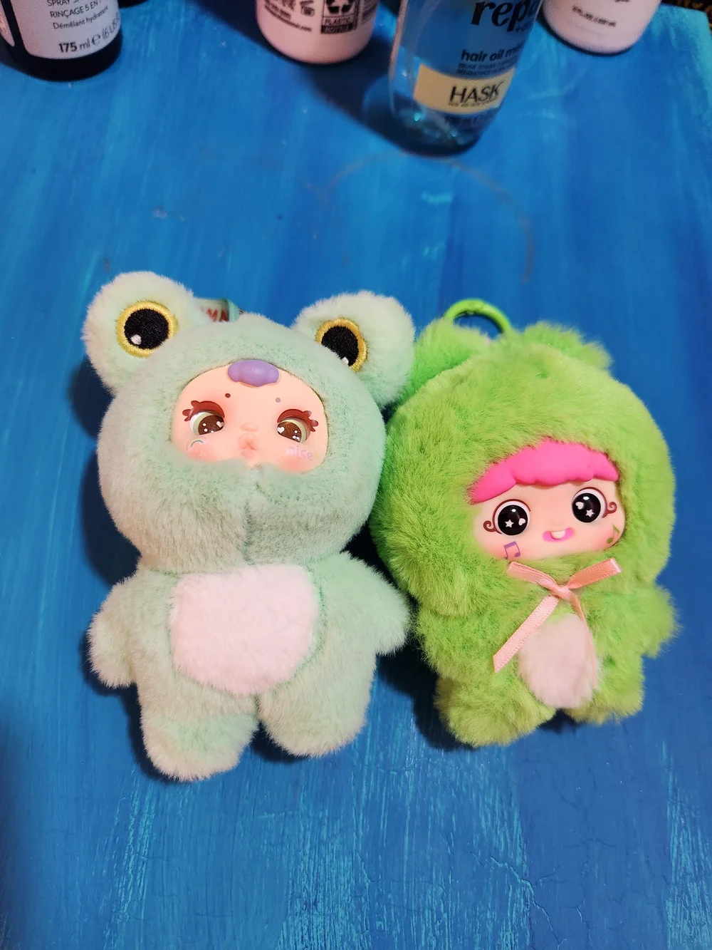 Cute Green Frog and Lime Plush Doll Keychain Set